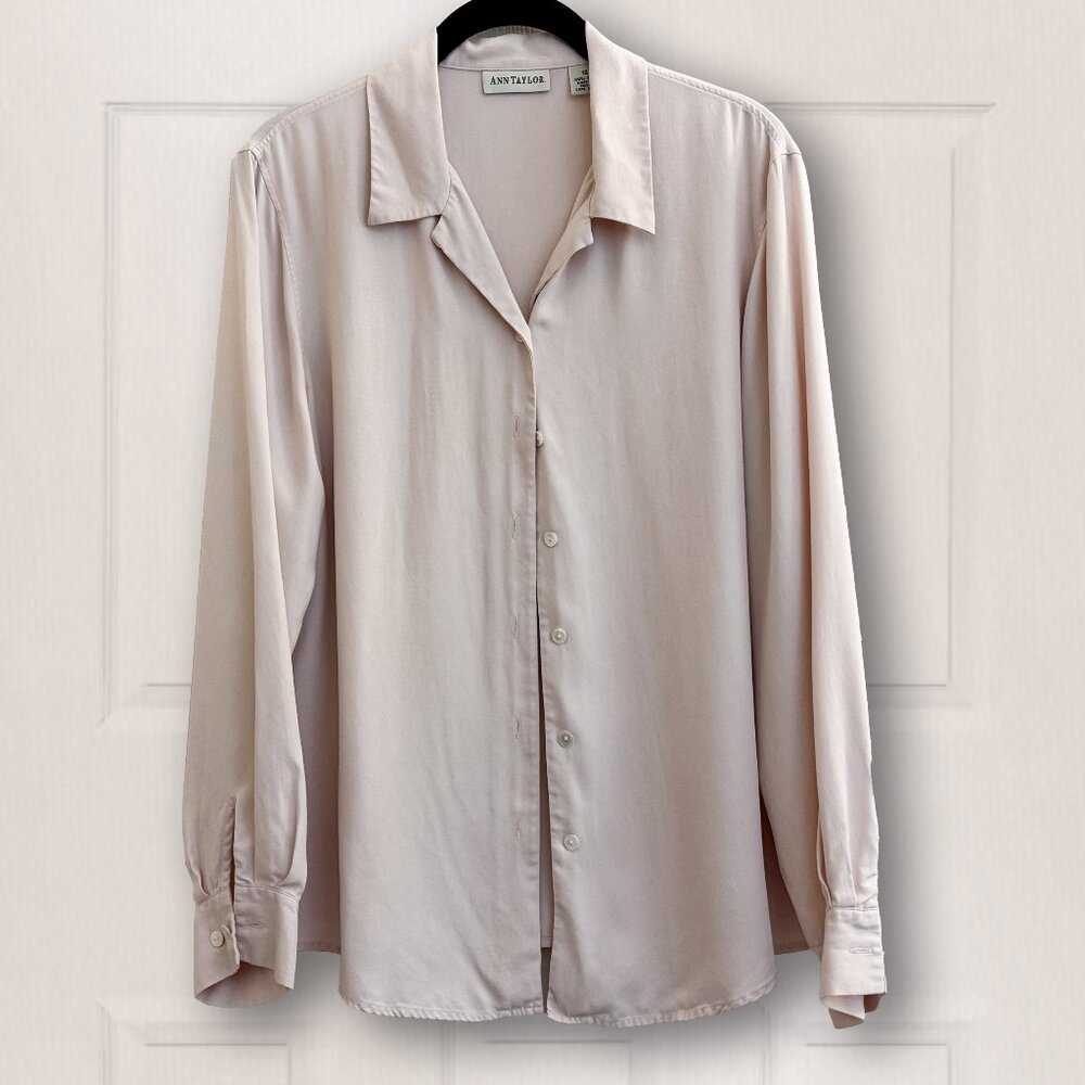 Ann Taylor Pink Silk Shirt Long Sleeves Sz 12